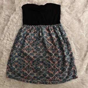 Roxy Black and Teal Patterned Strapless Dress